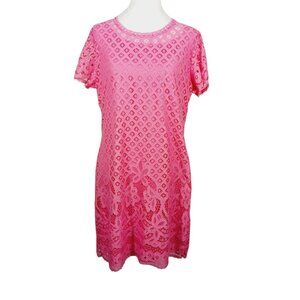 Isaac Mizrahi Medium Lined Pink Lace Dress, Short Sleeve, Romantic, Feminine